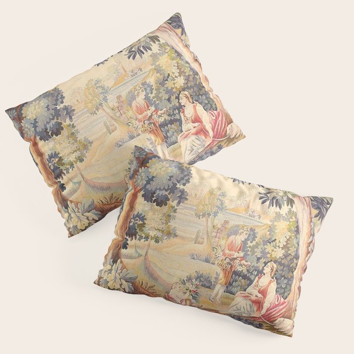 Antique Rococo French Pastoral Tapestry Pillow Sham Gallery Image 3