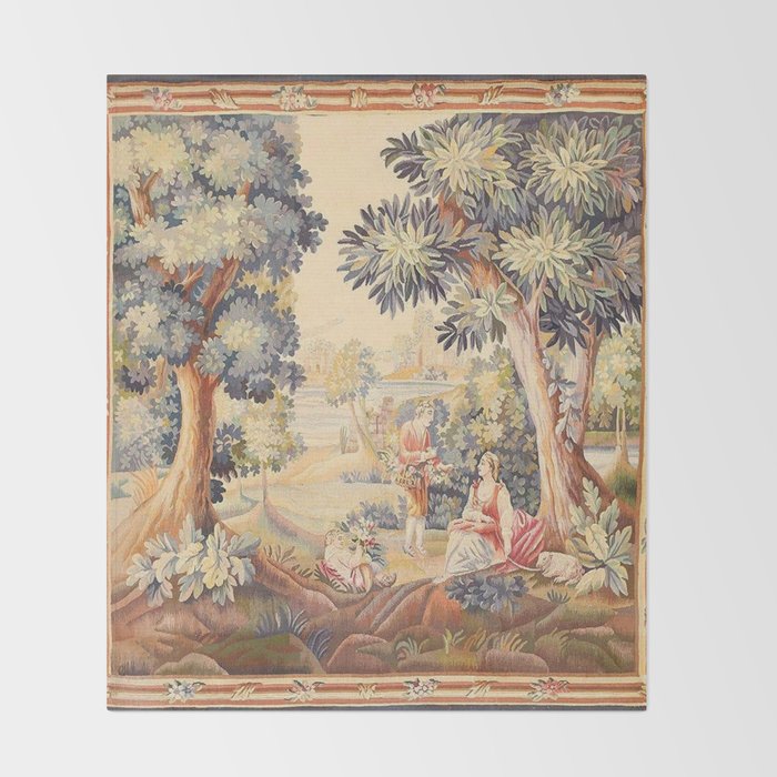 Antique Rococo French Pastoral Tapestry Throw Blanket Gallery Image 2