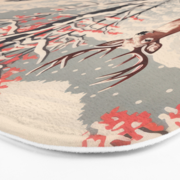 Majestic Winter Mountain Deer  Bath Mat Gallery Image 3