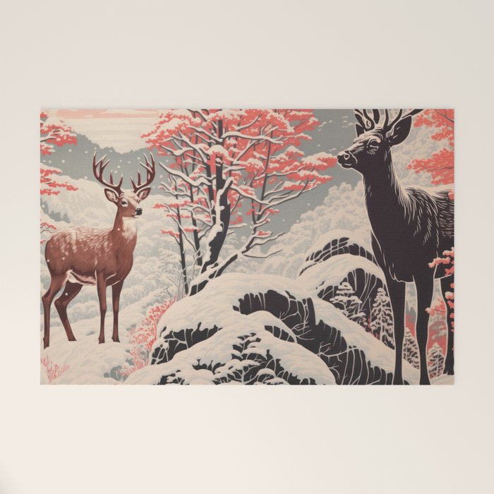 Majestic Winter Mountain Deer  Welcome Mat Gallery Image 1