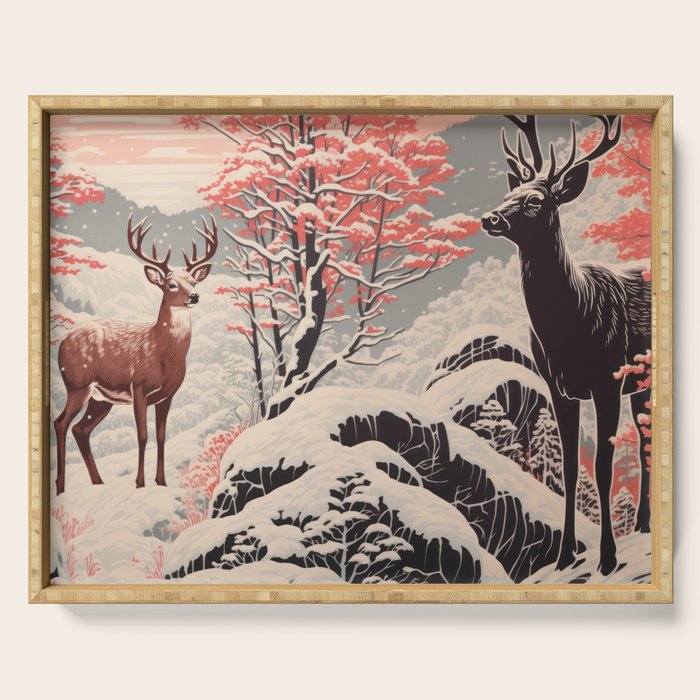 Majestic Winter Mountain Deer  Serving Tray Gallery Image 1
