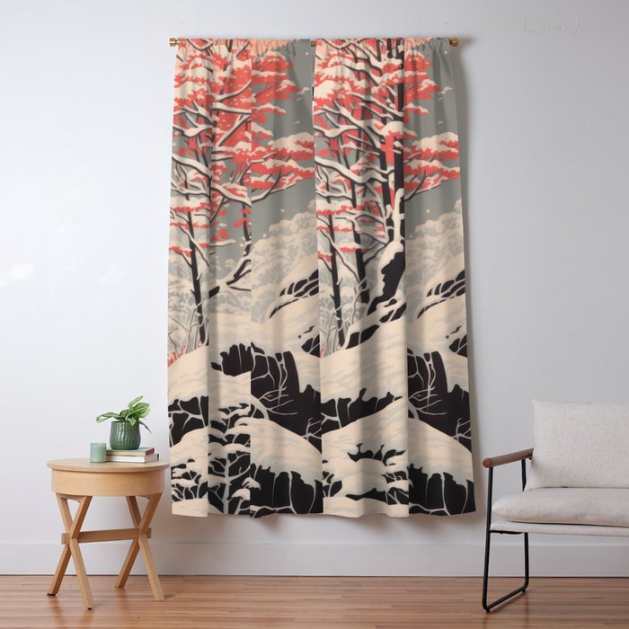 Majestic Winter Mountain Deer  Window Curtain Gallery Image 5