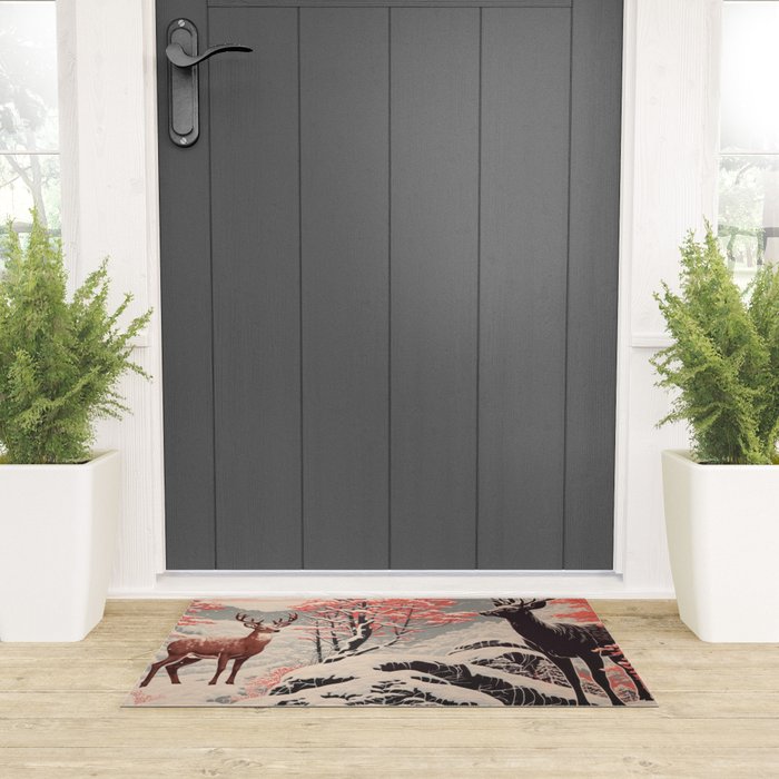 Majestic Winter Mountain Deer  Welcome Mat Gallery Image 3