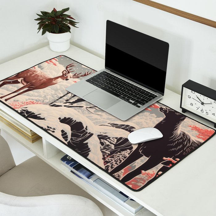 Majestic Winter Mountain Deer  Desk Mat Gallery Image 2