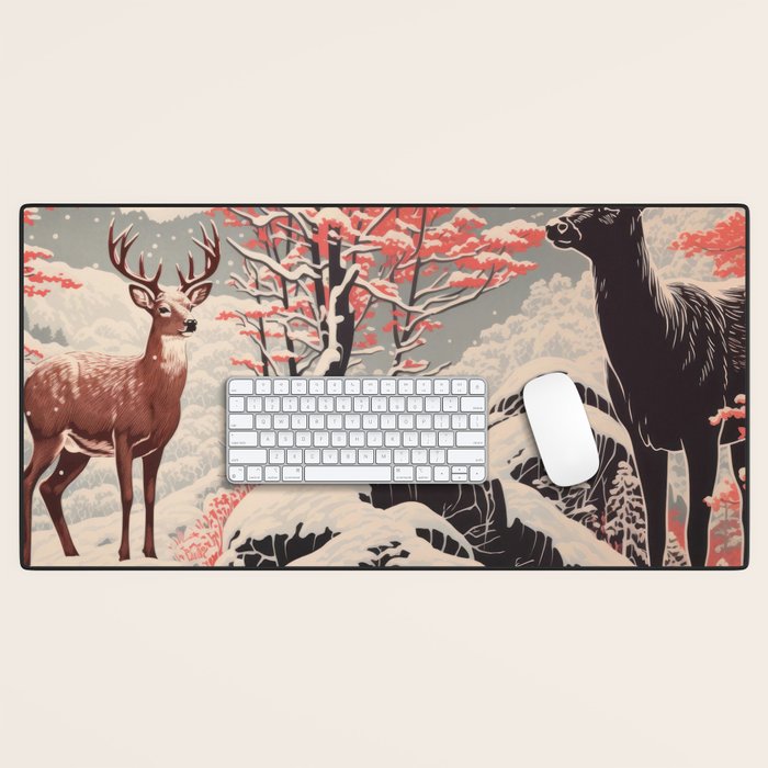 Majestic Winter Mountain Deer  Desk Mat Gallery Image 1