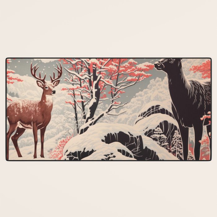 Majestic Winter Mountain Deer  Desk Mat Gallery Image 3