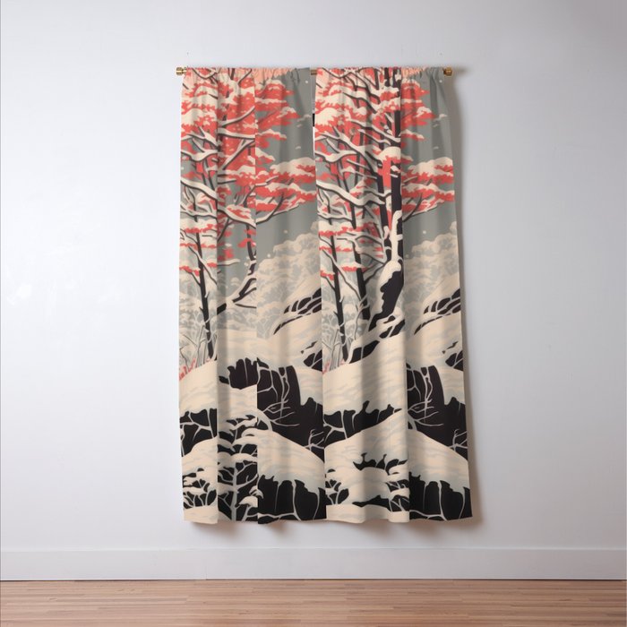 Majestic Winter Mountain Deer  Window Curtain Gallery Image 3