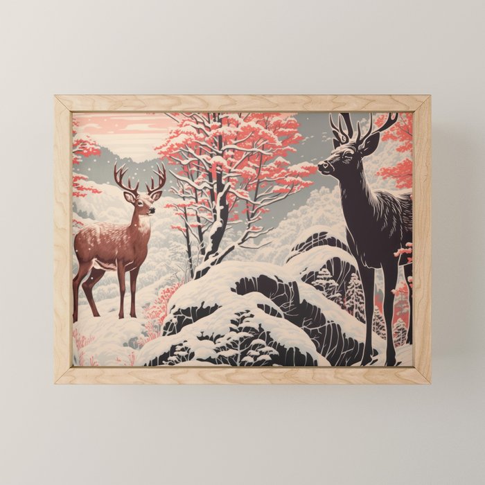 Majestic Winter Mountain Deer  Mini Art Print Gallery Image 1