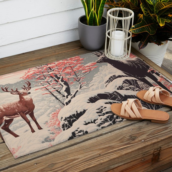 Majestic Winter Mountain Deer  Outdoor Rug Gallery Image 2
