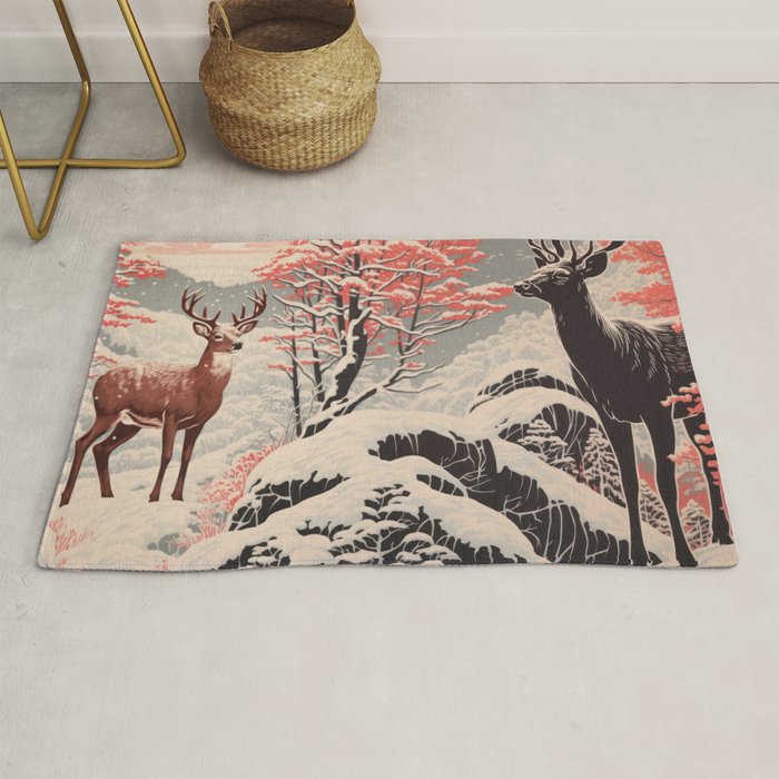 Majestic Winter Mountain Deer  Rug Gallery Image 1