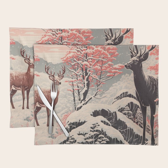 Majestic Winter Mountain Deer  Placemat Gallery Image 1