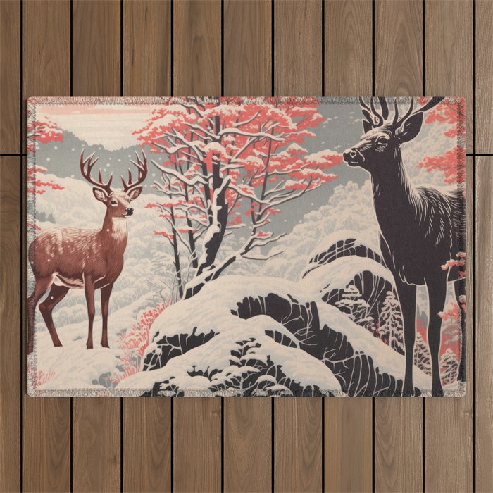 Majestic Winter Mountain Deer  Outdoor Rug Gallery Image 1