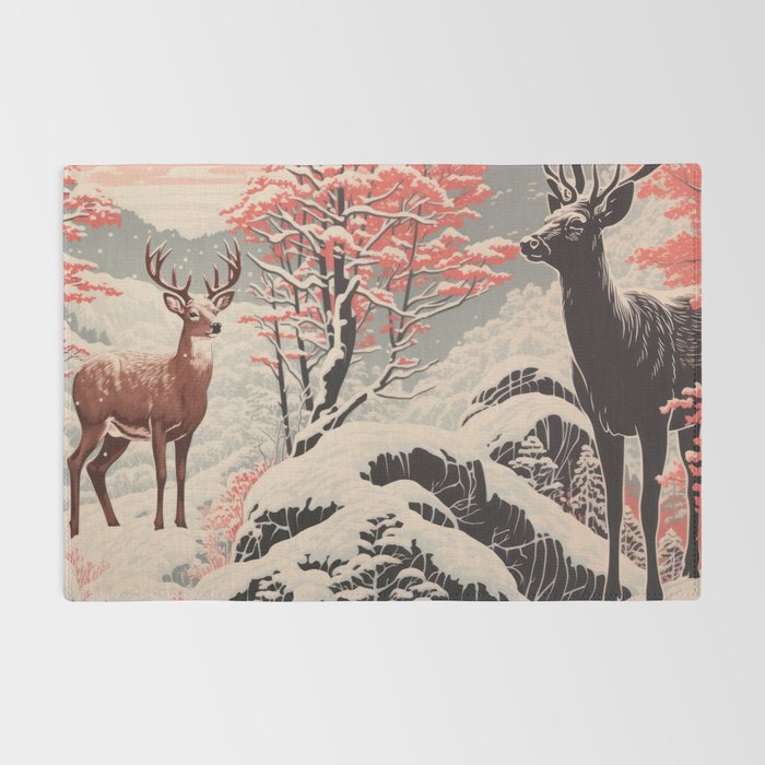 Majestic Winter Mountain Deer  Rug Gallery Image 2