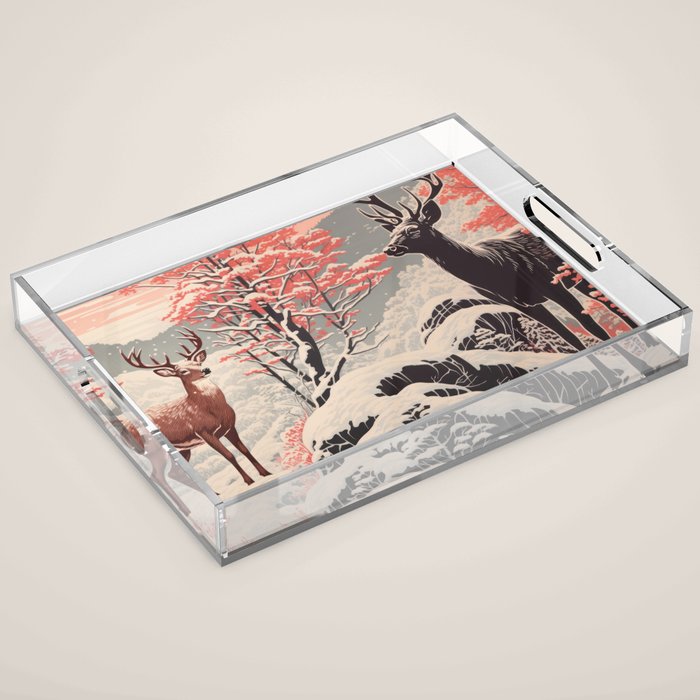 Majestic Winter Mountain Deer  Acrylic Tray Gallery Image 1