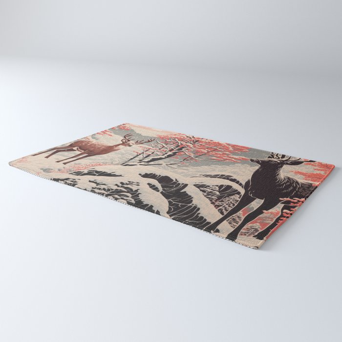 Majestic Winter Mountain Deer  Rug Gallery Image 3