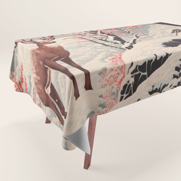 Majestic Winter Mountain Deer  Tablecloth Gallery Image 1