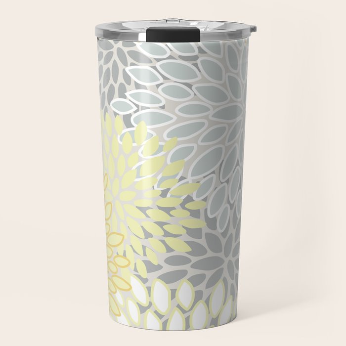 Floral Prints, Soft, Yellow and Gray, Modern Print Art Travel Mug Gallery Image 1
