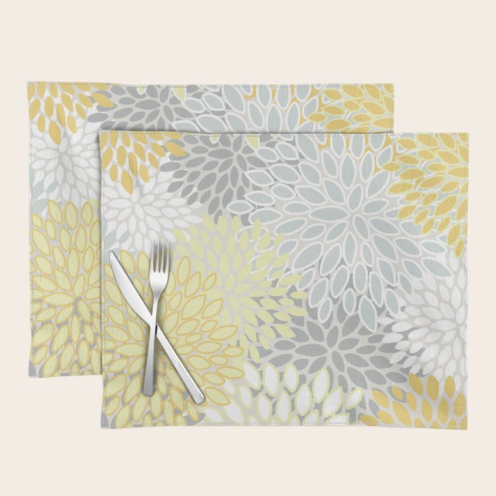 Floral Prints, Soft, Yellow and Gray, Modern Print Art Placemat Gallery Image 1
