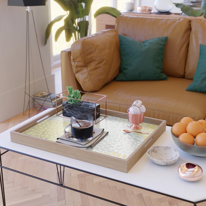 Floral Prints, Soft, Yellow and Gray, Modern Print Art Serving Tray Gallery Image 2