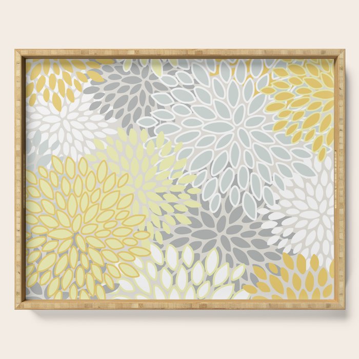 Floral Prints, Soft, Yellow and Gray, Modern Print Art Serving Tray Gallery Image 1