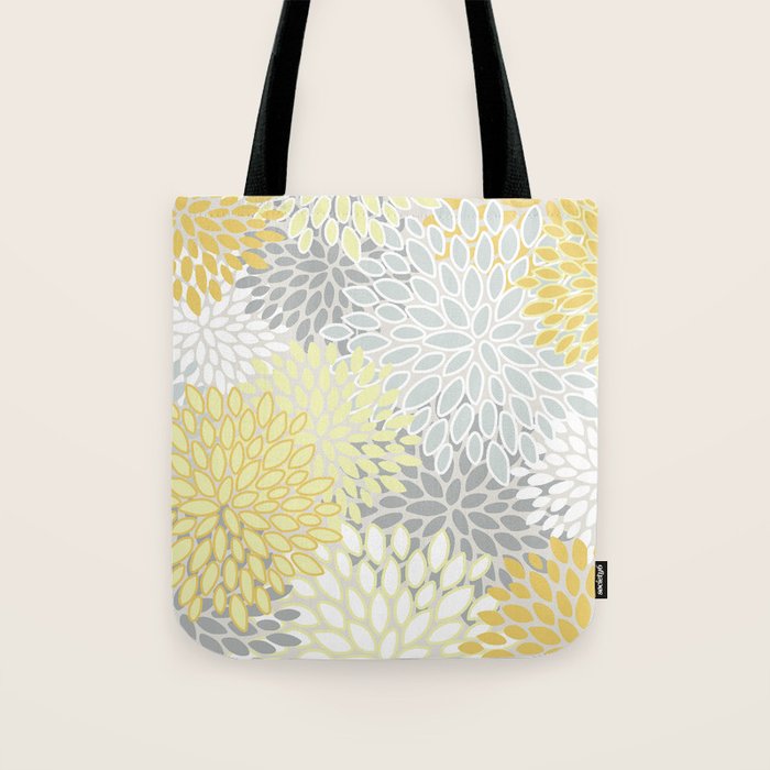 Floral Prints, Soft, Yellow and Gray, Modern Print Art Tote Bag Gallery Image 1