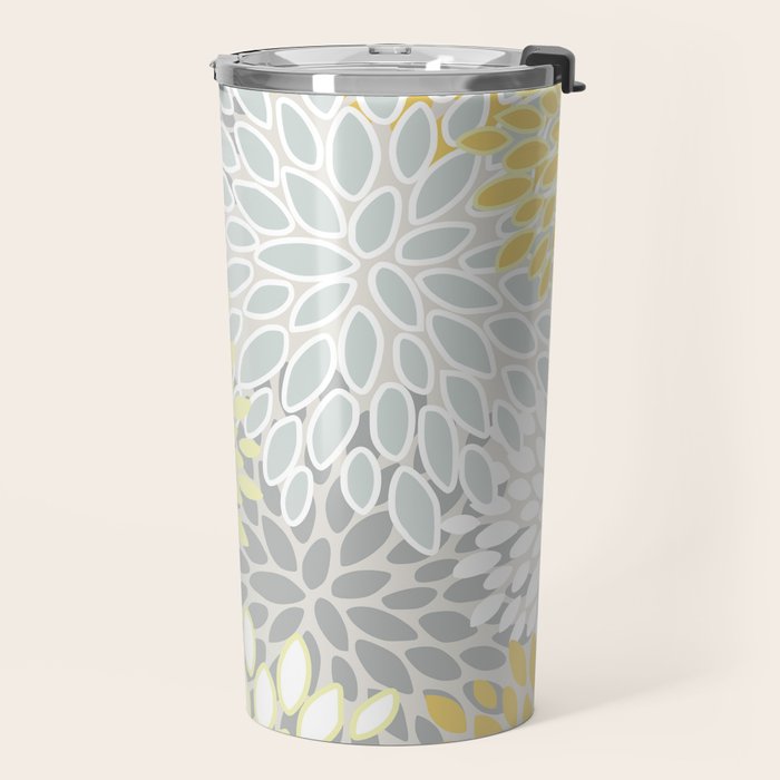 Floral Prints, Soft, Yellow and Gray, Modern Print Art Travel Mug Gallery Image 2
