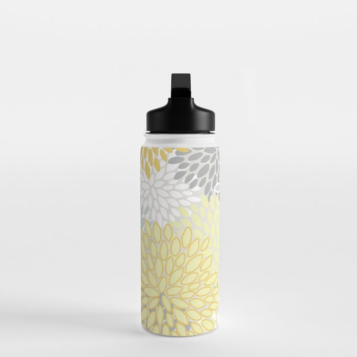 Floral Prints, Soft, Yellow and Gray, Modern Print Art Water Bottle Gallery Image 3