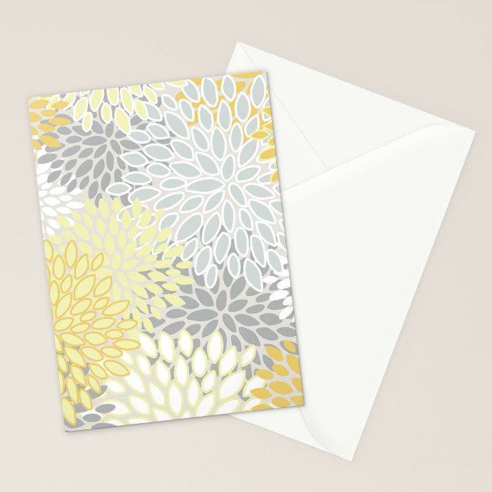 Floral Prints, Soft, Yellow and Gray, Modern Print Art Stationery Card Gallery Image 2