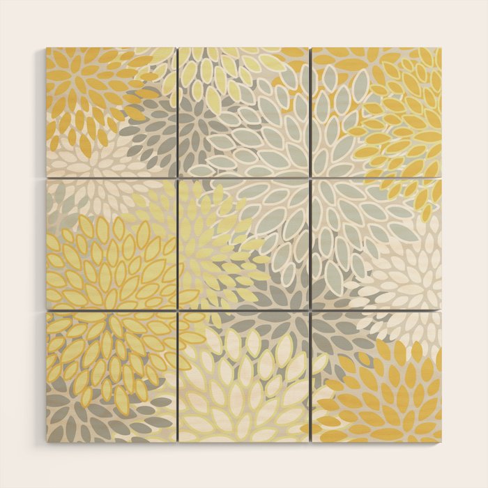 Floral Prints, Soft, Yellow and Gray, Modern Print Art Wood Wall Art Gallery Image 1