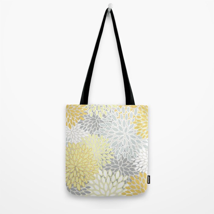Floral Prints, Soft, Yellow and Gray, Modern Print Art Tote Bag Gallery Image 2
