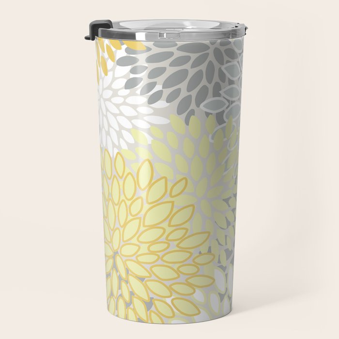 Floral Prints, Soft, Yellow and Gray, Modern Print Art Travel Mug Gallery Image 3