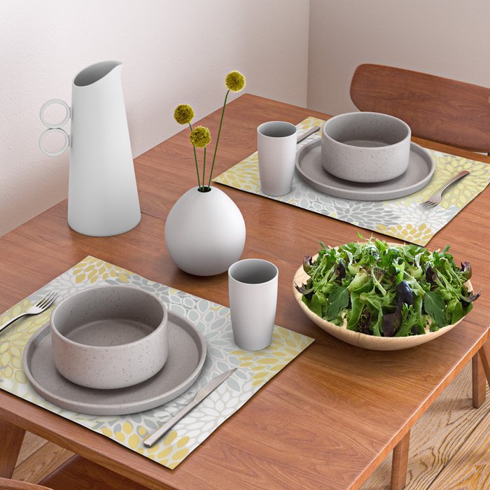 Floral Prints, Soft, Yellow and Gray, Modern Print Art Placemat Gallery Image 2