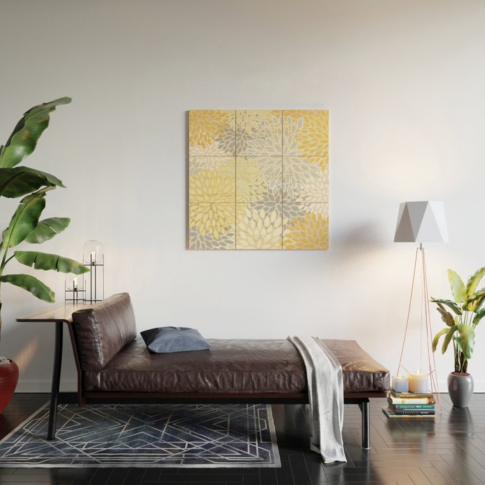 Floral Prints, Soft, Yellow and Gray, Modern Print Art Wood Wall Art Gallery Image 2