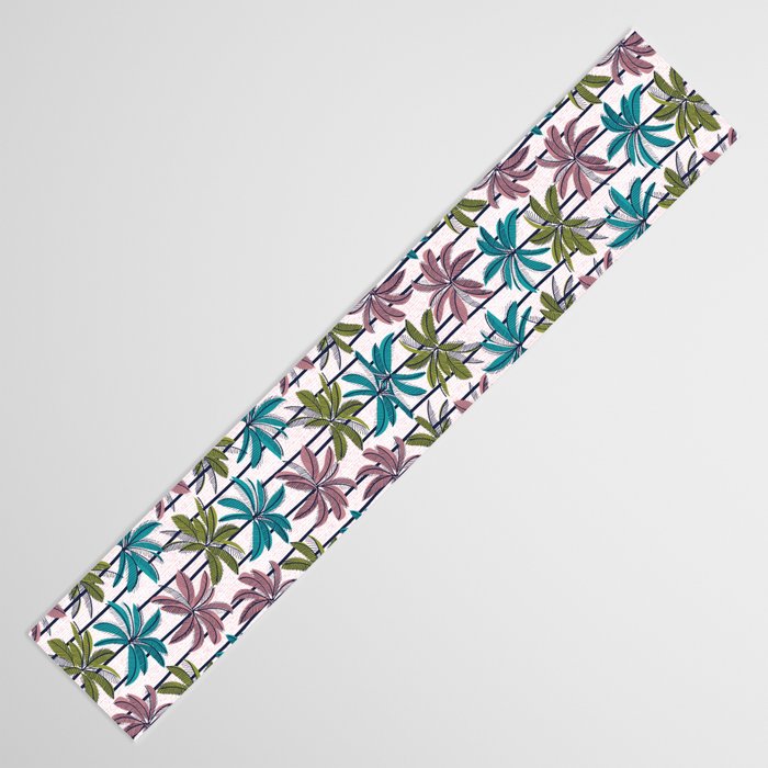 Retro Palm Springs vibes // white background highball green peacock blue and dry rose palm trees oxford navy blue lines Table Runner Gallery Image 3