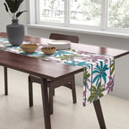 Retro Palm Springs vibes // white background highball green peacock blue and dry rose palm trees oxford navy blue lines Table Runner Gallery Image 2