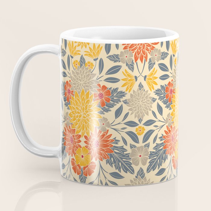 Warm Yellow, Orange & Blue Floral Coffee Mug Gallery Image 3