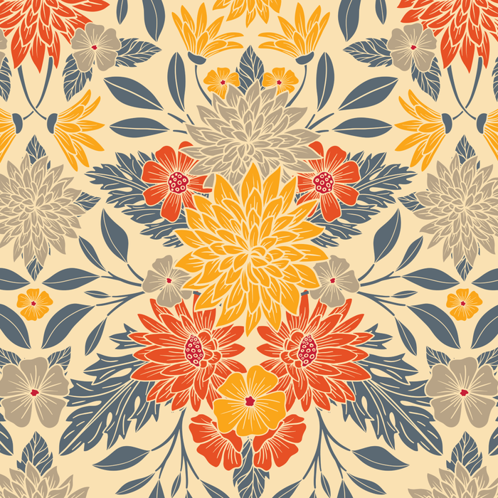 Warm Yellow, Orange & Blue Floral Coffee Mug Gallery Image 2