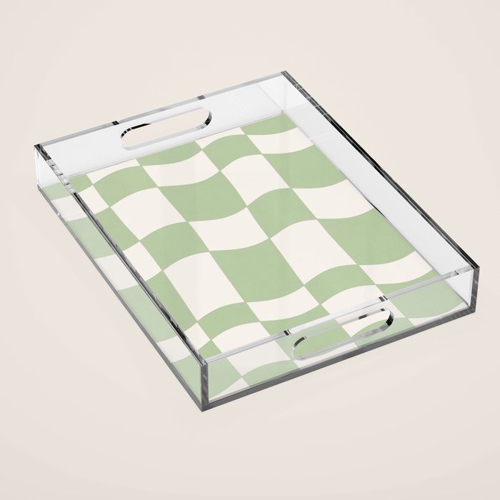 wavy check | pistachio Acrylic Tray Gallery Image 1