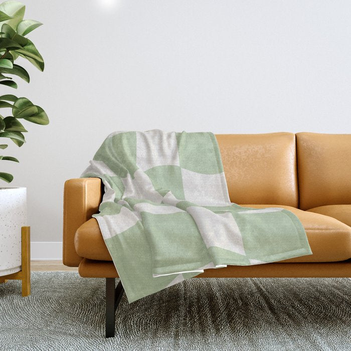 wavy check | pistachio Throw Blanket Gallery Image 1