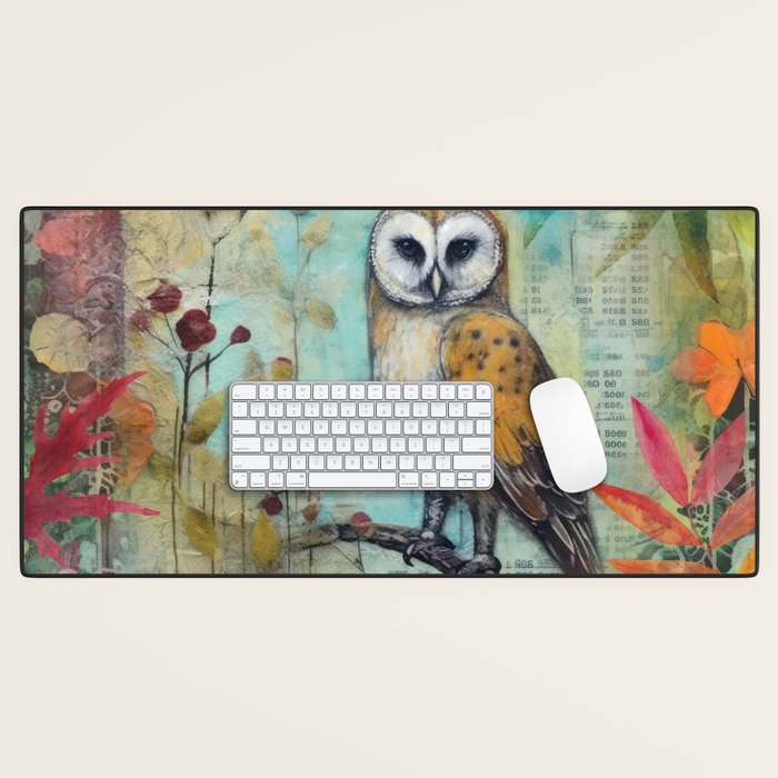 Colorful Owl Forest Garden Indian Summer Flora And Wildlife Desk Mat Gallery Image 1