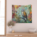 Colorful Owl Forest Garden Indian Summer Flora And Wildlife Wall Tapestry Gallery Image 2