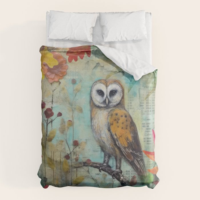 Colorful Owl Forest Garden Indian Summer Flora And Wildlife Duvet Cover Gallery Image 6