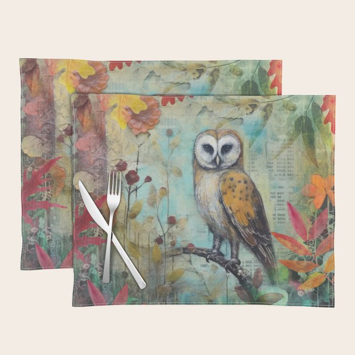 Colorful Owl Forest Garden Indian Summer Flora And Wildlife Placemat Gallery Image 1