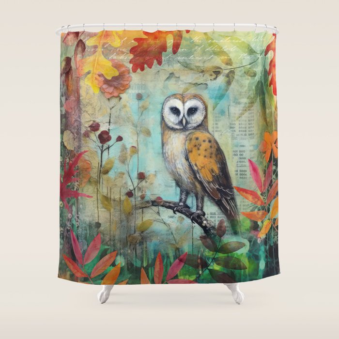 Colorful Owl Forest Garden Indian Summer Flora And Wildlife Shower Curtain Gallery Image 1