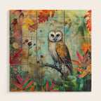 Colorful Owl Forest Garden Indian Summer Flora And Wildlife Wood Wall Art Gallery Image 1