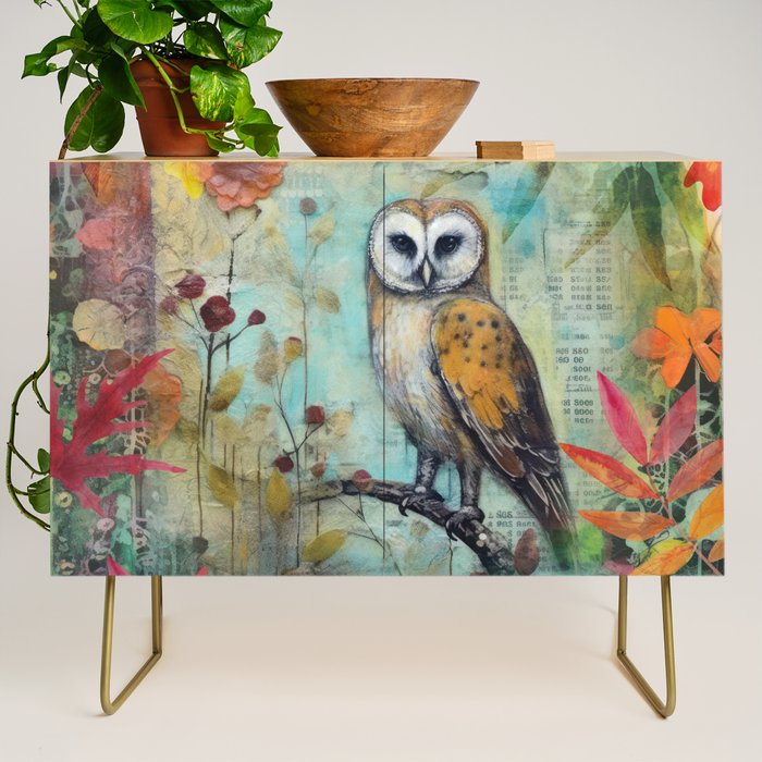 Colorful Owl Forest Garden Indian Summer Flora And Wildlife Credenza Gallery Image 1