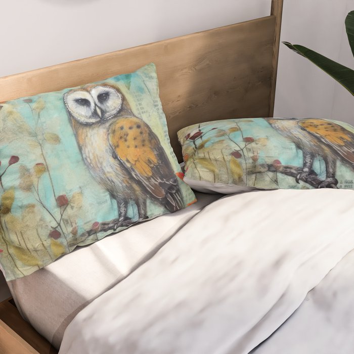 Colorful Owl Forest Garden Indian Summer Flora And Wildlife Pillow Sham Gallery Image 2