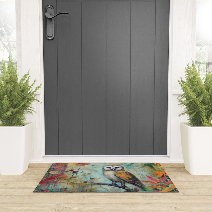 Colorful Owl Forest Garden Indian Summer Flora And Wildlife Welcome Mat Gallery Image 3