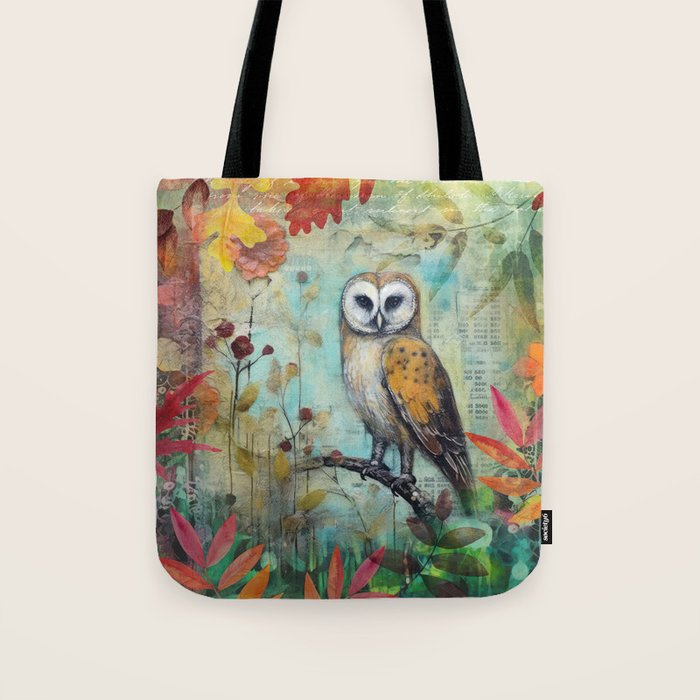 Colorful Owl Forest Garden Indian Summer Flora And Wildlife Tote Bag Gallery Image 1