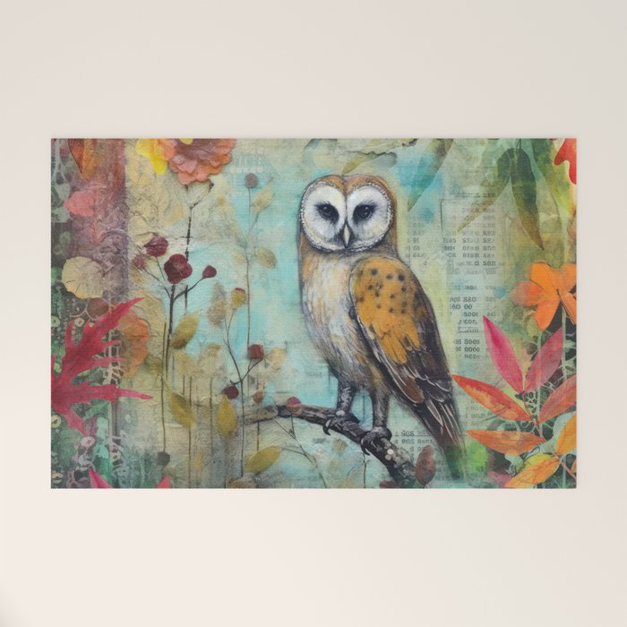 Colorful Owl Forest Garden Indian Summer Flora And Wildlife Welcome Mat Gallery Image 1